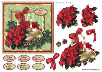 Basket of Poinsettia Square Christmas Card Front