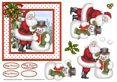 Santa and Snowman Square Card Front