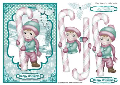 Boy with Candy Cane Christmas Card Front