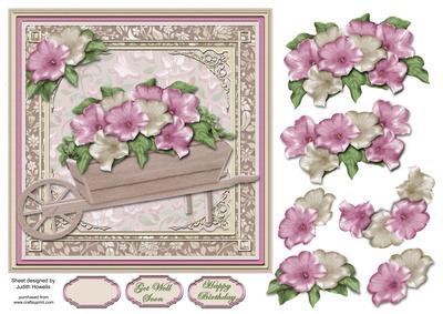 Barrow of Pink and Cream Flowers Card Front