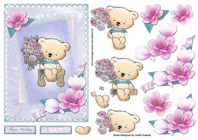 Bear with Flowers Layered Panels Card Front