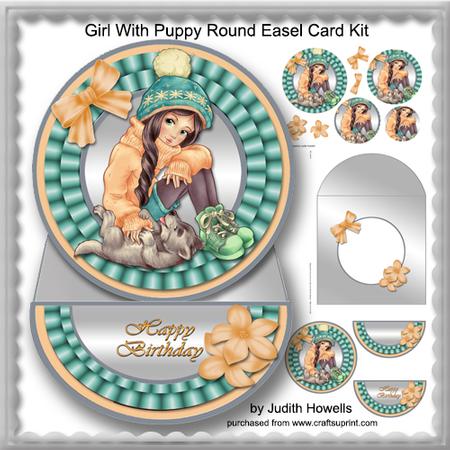 Girl with Puppy Round Easel Card Kit