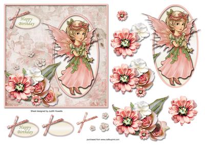 Fairy Girl and Flowers Pink Square Card Front