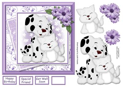 Puppy and Kitten Lilac Layered Panels Card Front