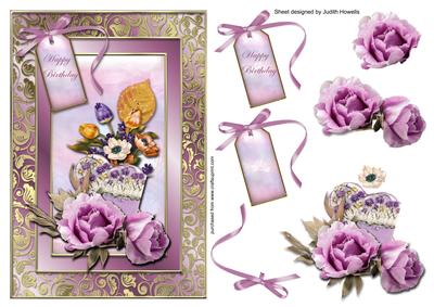 Flower Arrangement in Lilac and Gold Card Front