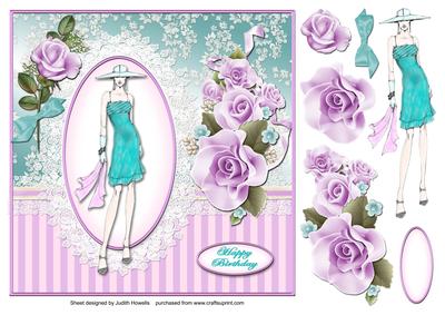 Fashionable Lady with Roses Large Card Front