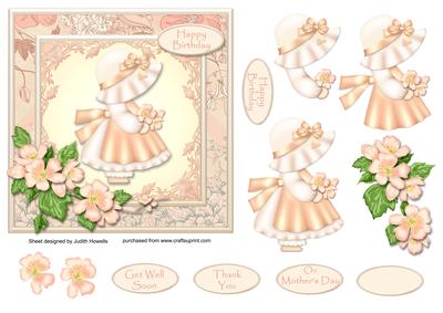 Bonnet Girl and Blossoms Card Front