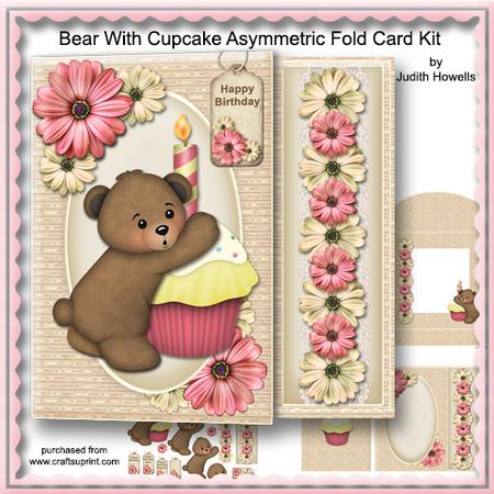 Bear with Cupcake Asymmetric Fold Card Kit