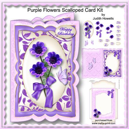Purple Flowers Scalloped Card Kit