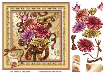 Flower Bouquet in Bronze Large Card Front