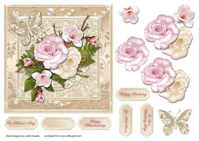Pink and Cream Flowers Card Front