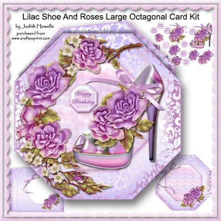 Lilac Shoe and Roses Large Octagonal Card Kit