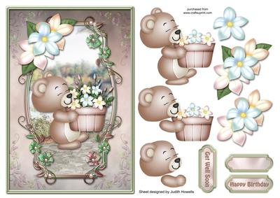 Bear with Basket of Flowers Large Card Front