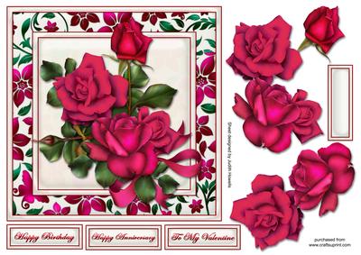 Red Roses in Floral Frame Card Front