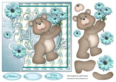 Bear with Flowers Waved Border Card Front