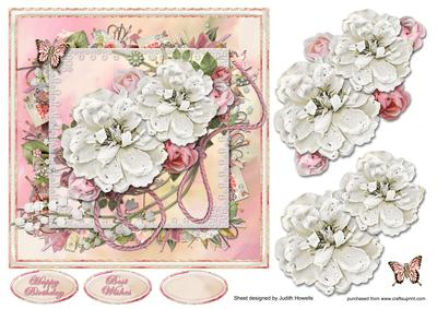White Flower Spray Square Card Front