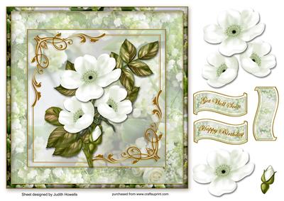 White Flowers on Floral Background Large Card Front