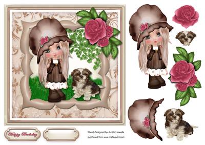 Girl and Puppy Square Card Front