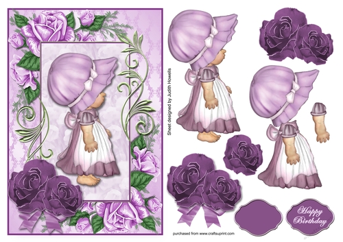Lilac Bonnet Girl In Rose Frame Card Front