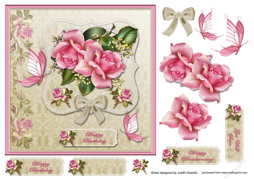 Pink Roses With Rose Border Card Front