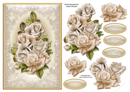 Cream Roses In Rose Frame Card Front