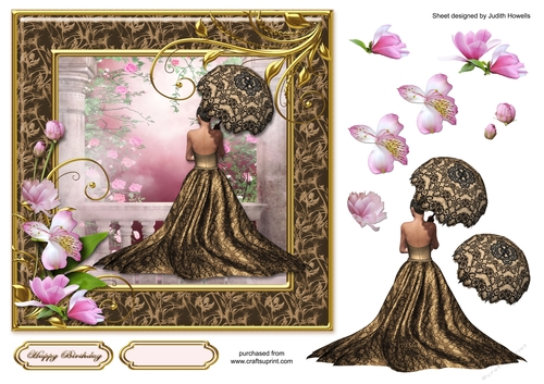 Gold Parasol Lady Square Card Front