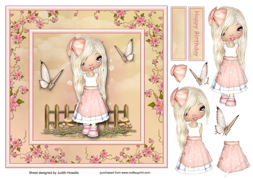 Cute Girl In Floral Frame Large Card Front