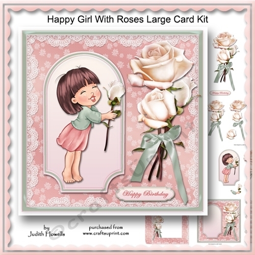 Happy Girl With Roses Large Card Kit
