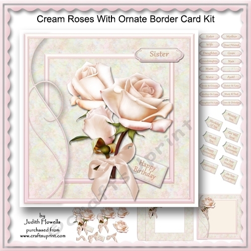 Cream Roses With Ornate Border Card Kit
