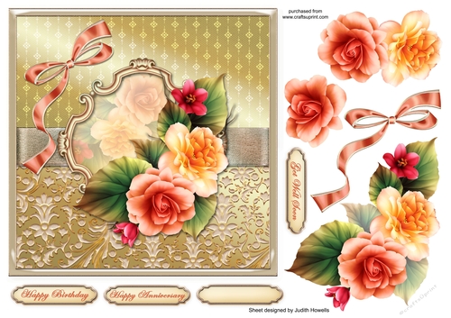 Flowers On Gold Square Card Front