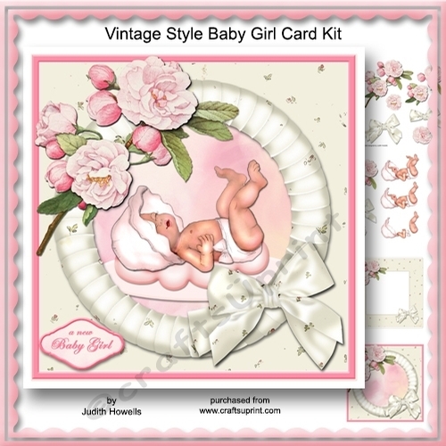 Vintage Style Baby Girl Card Kit