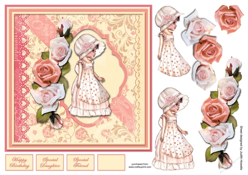 Vintage Girl Pink Square Card Front
