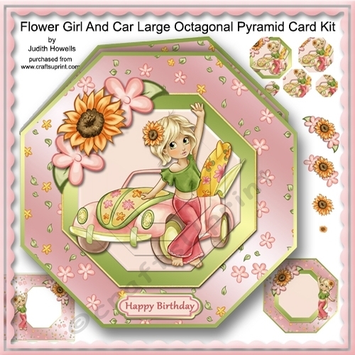 Flower Girl And Car Large Octagonal Pyramid Card Kit