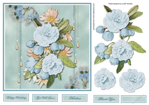 Blue Flower Bouquet Square Card Front
