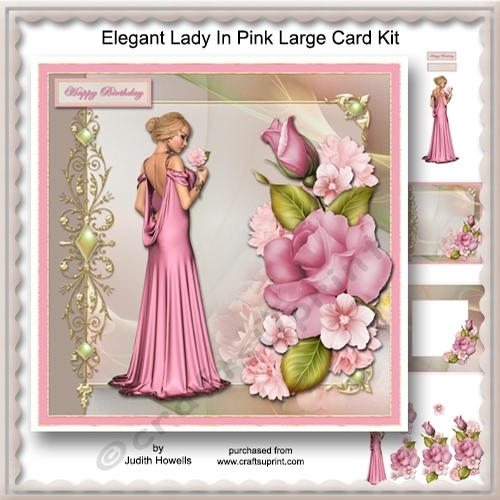 Elegant Lady In Pink Large Card Kit