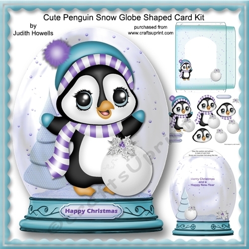 Cute Penguin Snow Globe Shaped Card Kit