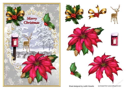 Poinsettia Snow Scene Card Front