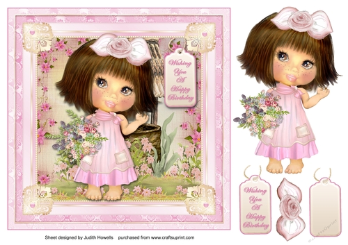 Cute Girl Large Pink Square Card Front