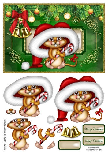 Santa Mouse Christmas Decoupage Card Front