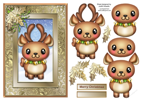 Cute Reindeer Christmas Card Front