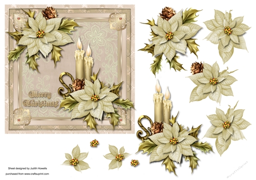 Candles And Poinsettias Christmas Card Front