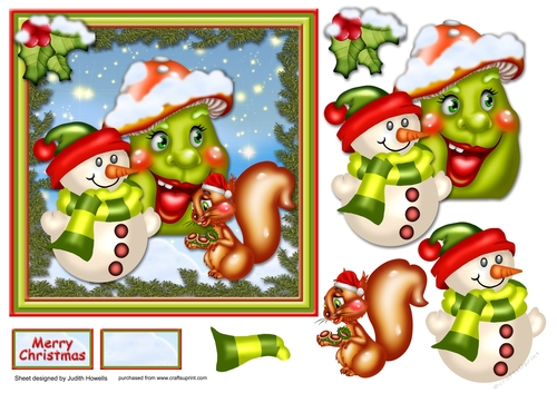 Snowman And Friends Square Christmas Card Front