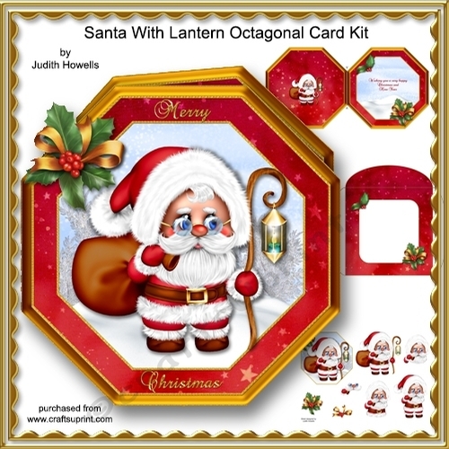 Santa With Lantern Octagonal Card Kit
