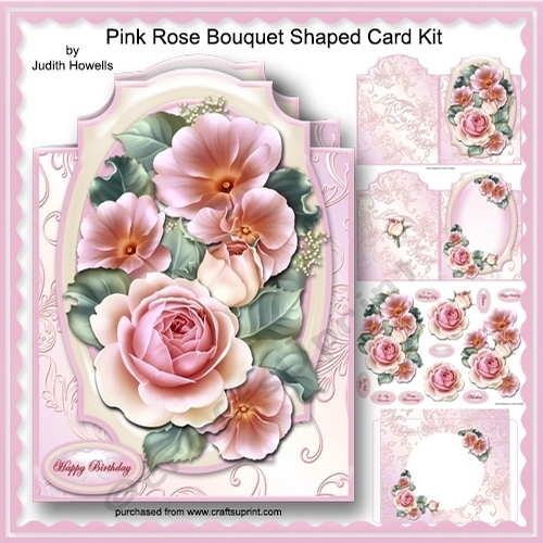 Pink Rose Bouquet Shaped Card Kit