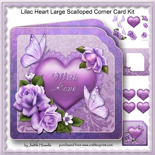 Lilac Heart Large Scalloped Corner Card Kit
