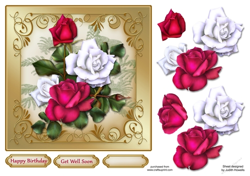 Red And White Roses Gold Card Front