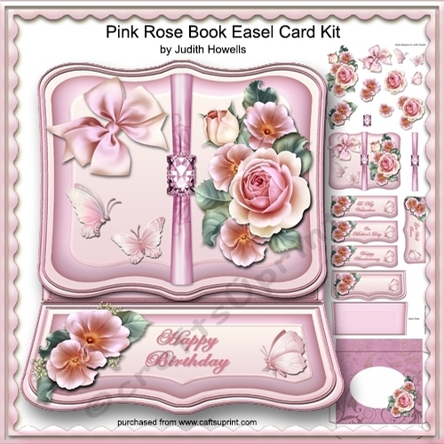 Pink Rose Book Easel Card Kit