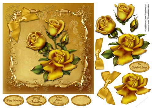 Golden Roses Square Card Front