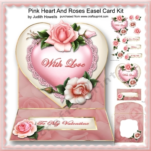 Pink Heart And Roses Easel Card Kit