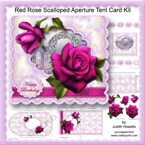 Red Rose Scalloped Aperture Tent Card Kit